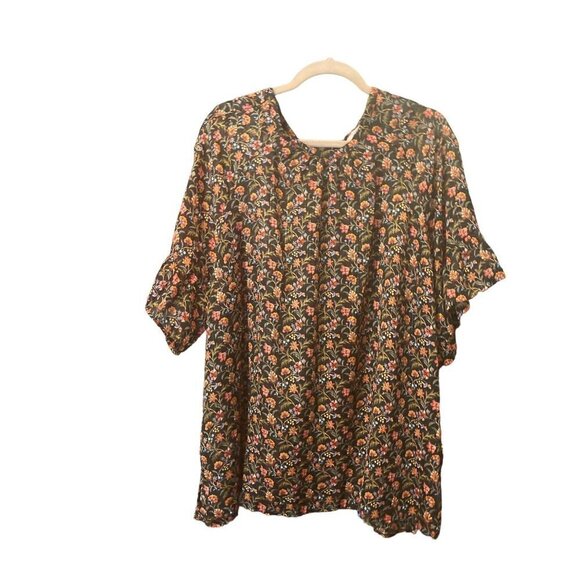 LOFT Plus 24 Women's Sheer Pullover 3/4 Ruffle Sleeve Tie Back Metallic Blouse - Picture 1 of 8